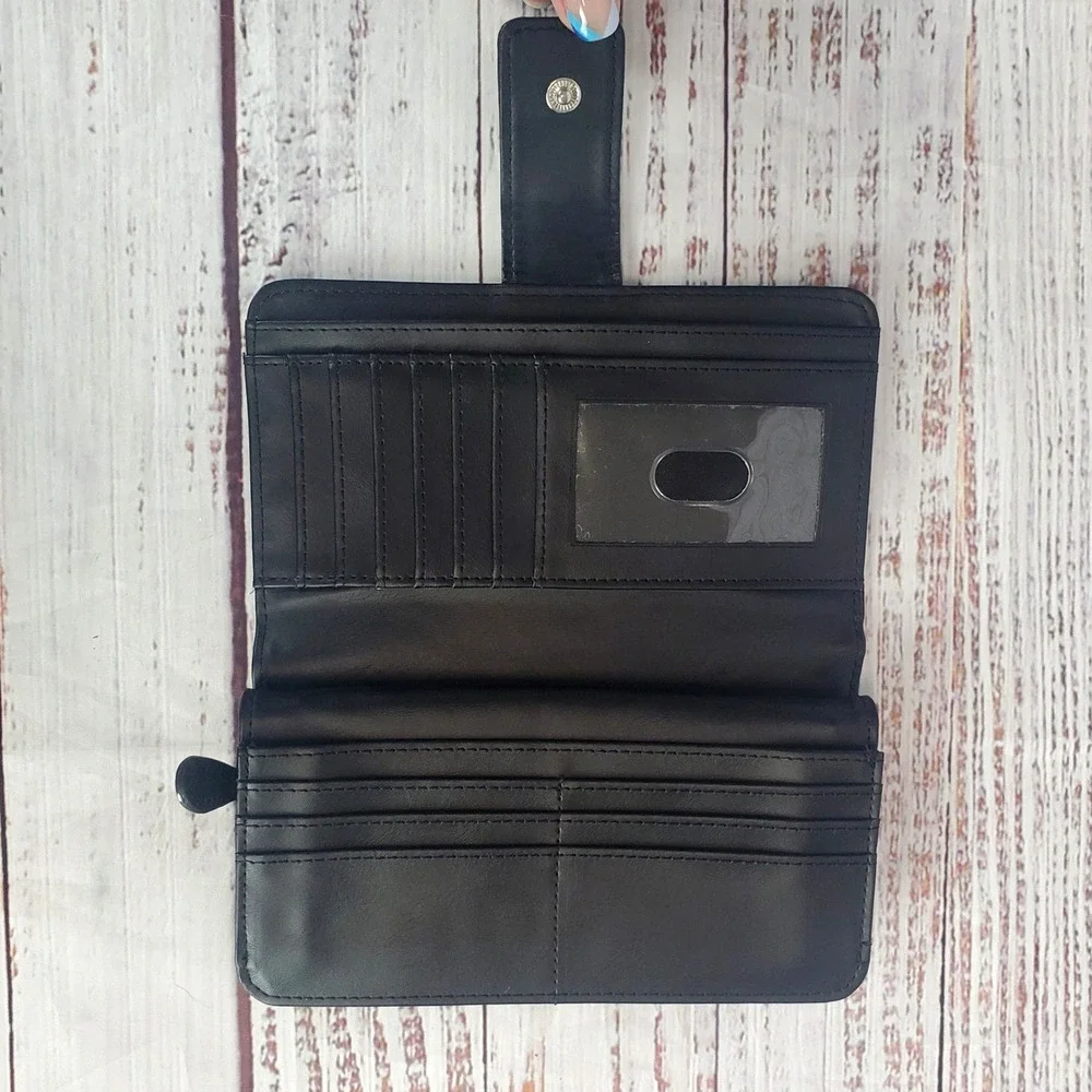 Vtg Guang Tong Black Genuine Leather Wallet Multi Pockets Basic Neutral Minimal